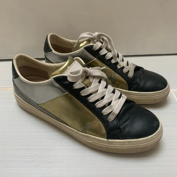 Tod's Silver  Gold Black Metallic Patent Leather Sneaker 39.5 - Picture 8 of 11